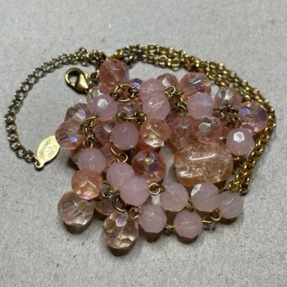 Pretty in Pink Robert Rose Glass Faceted Ab and Crackle Beaded Lariat style - Picture 5 of 7